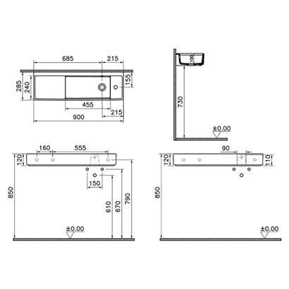 Vitra Archiplan Sağdan Armatürlü Dar Lavabo 90 Cm, Mat Terra Rosa