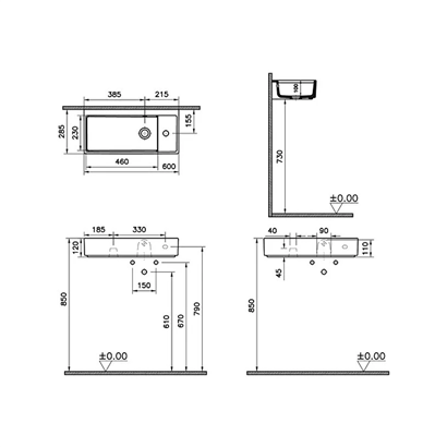 Vitra Archiplan Sağdan Armatürlü Dar Lavabo 60 Cm, Mat Terra Rosa