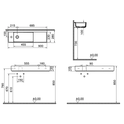 Vitra Archiplan Soltan Armatürlü Dar Lavabo 90 Cm,  Mat Terra Rosa