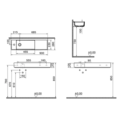 Vitra Archiplan Soltan Armatürlü Dar Lavabo 90 Cm, Mat Terra Rosa