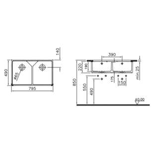 Vitra Arkitekt Çift Gözlü Belfast Eviye, 80 Cm