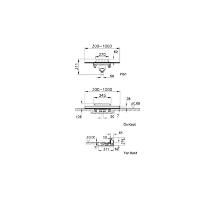 Vitra DK100 060 Aquawall Duş Kanalı Yandan Sifon, H:80, 60 cm, Mat Krom