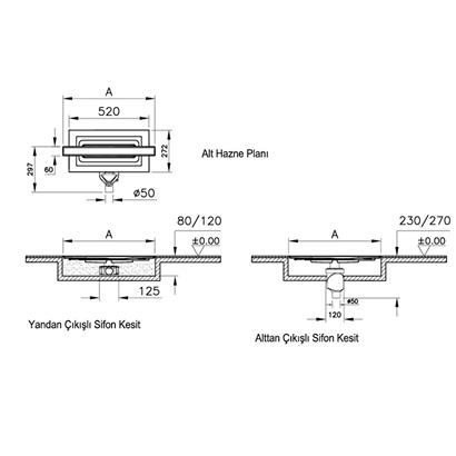 Vitra Eco-Flow 60 cm Duş Kanalı DK100 Yandan H:60 Bakır