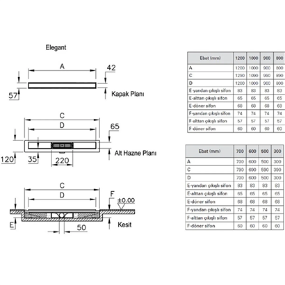 Vitra Elegant Duş Kanalı 100 cm DK100 Yandan S H:80 Parlak Krom
