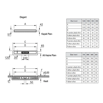 Vitra Elegant Duş Kanalı 120 cm DK100 Yandan S H:60 Parlak Altın