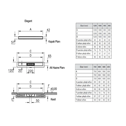 Vitra Elegant Duş Kanalı 120 cm DK100 Alttan Mat Krom