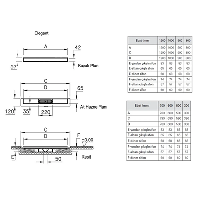 Vitra Elegant Duş Kanalı 120 cm DK100 Alttan Parlak Altın