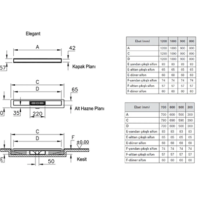 Vitra Elegant Duş Kanalı 60 cm DK100 Yandan S H:80 Parlak Krom