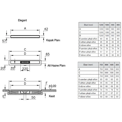 Vitra Elegant Duş Kanalı 70 cm DK100 Yandan S H:60 Parlak Krom