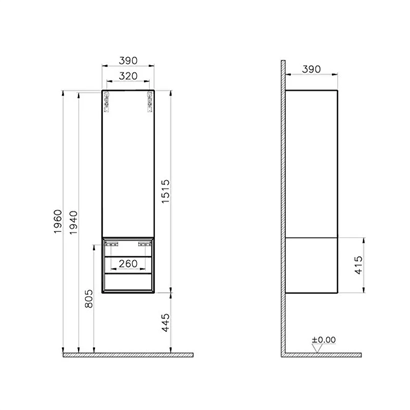 Vitra Frame Boy Dolabı 40 Cm, Kapaklı Ve Çekmeceli Dore Meşe & Mat Soft Beyaz, Sol