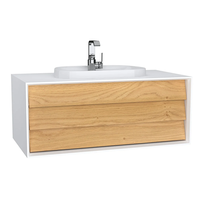 Vitra Frame Lavabo Dolabı 100 Cm, Bir Çekmeceli Tezgahüstü TvShape Lavabolu, Armatür Delikli, Mat Soft Beyaz & Dore Meşe