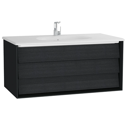 Vitra Frame Lavabo Dolabı 100 Cm, Bir Çekmeceli Beyaz Etajerli Lavabolu, Mat Soft Siyah & Hareli Siyah Meşe