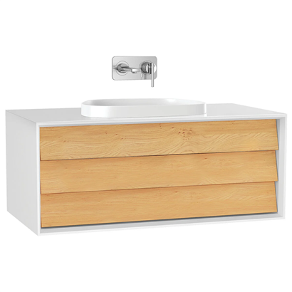 Vitra Frame Lavabo Dolabı 100 Cm, Bir Çekmeceli Tezgahüstü TvShape Lavabolu, Armatür Deliksiz, Mat Soft Beyaz & Dore Meşe