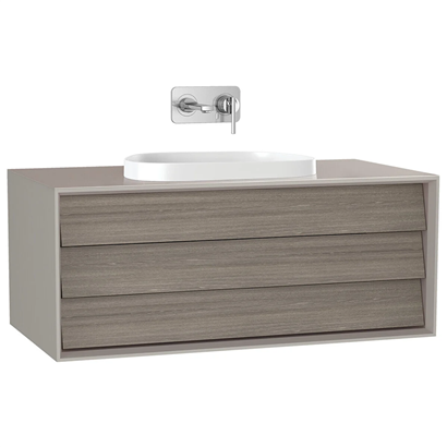 Vitra Frame Lavabo Dolabı 100 Cm, Bir Çekmeceli Tezgahüstü TvShape Lavabolu, Armatür Deliksiz, Mat Soft Bej & Moka Meşe