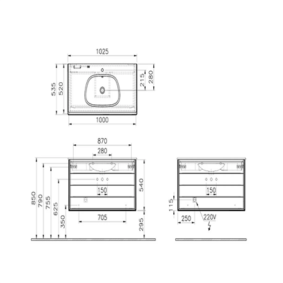 Vitra Frame Lavabo Dolabı 100 Cm, İki Çekmeceli Mat Taupe Etajerli Lavabolu, Mat Soft Bej & Moka Meşe