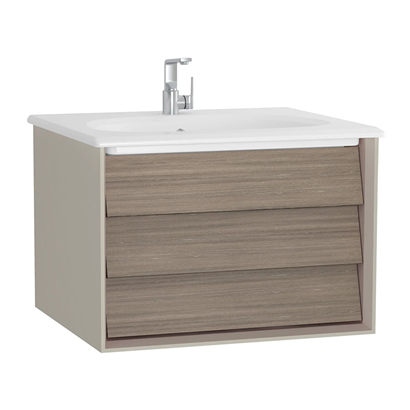 Vitra Frame Lavabo Dolabı 60 Cm, Bir Çekmeceli Beyaz Etajerli Lavabolu, Mat Soft Bej & Moka Meşe