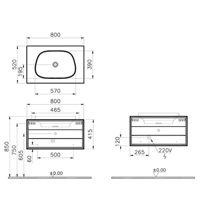 Vitra Frame Lavabo Dolabı 80 Cm, Bir Çekmeceli Tezgahüstü TvShape Lavabolu, Armatür Deliksiz, Mat Soft Beyaz & Dore Meşe