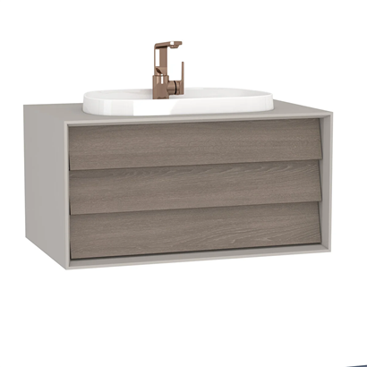 Vitra Frame Lavabo Dolabı 80 Cm, Bir Çekmeceli Tezgahüstü TvShape Lavabolu, Armatür Delikli, Mat Soft Bej & Moka Meşe