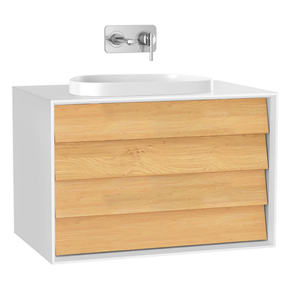 Vitra Frame Lavabo Dolabı 80 Cm, İki Çekmeceli Tezgahüstü TvShape Lavabolu, Armatür Deliksiz, Mat Soft Beyaz & Dore Meşe