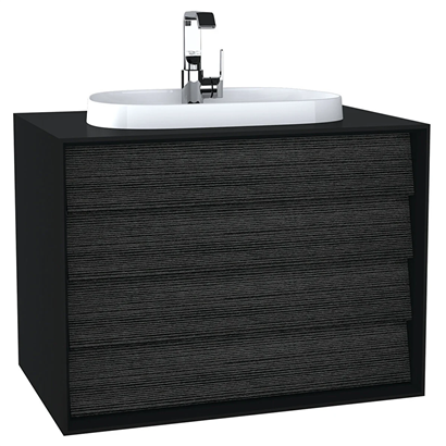 Vitra Frame Lavabo Dolabı 80 Cm, İki Çekmeceli Tezgahüstü TvShape Lavabolu, Armatür Delikli, Mat Soft Siyah & Hareli Siyah Meşe