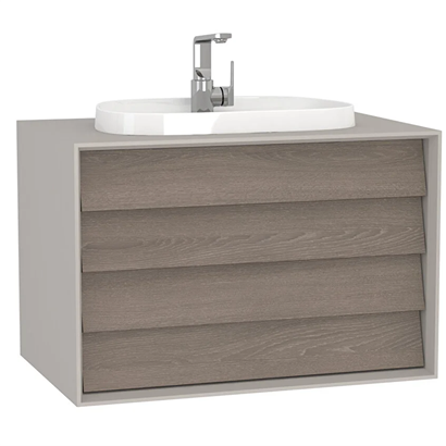 Vitra Frame Lavabo Dolabı 80 Cm, İki Çekmeceli Tezgahüstü TvShape Lavabolu, Armatür Delikli, Mat Soft Bej & Moka Meşe