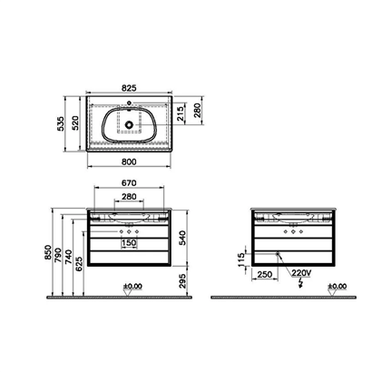 Vitra Frame Lavabo Dolabı 80 Cm, İki Çekmeceli Mat Taupe Etajerli Lavabolu, Mat Soft Bej & Moka Meşe