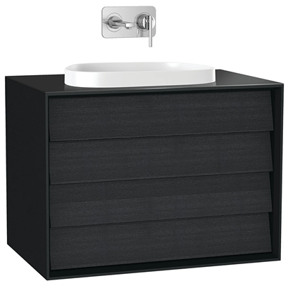 Vitra Frame Lavabo Dolabı 80 Cm, İki Çekmeceli Tezgahüstü TvShape Lavabolu, Armatür Deliksiz, Mat Soft Siyah & Hareli Siyah Meşe