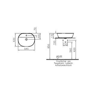 Vitra Geo Oval Tezgah Üstü Lavabo Beyaz, 55 Cm