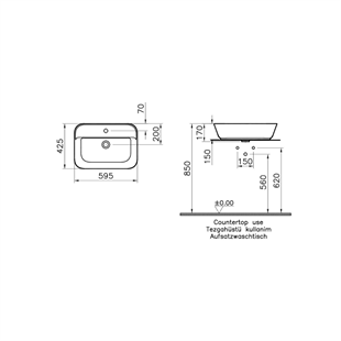 Vitra Geo Dikdörtgen Çanak Lavabo Mat Beyaz, 60 Cm