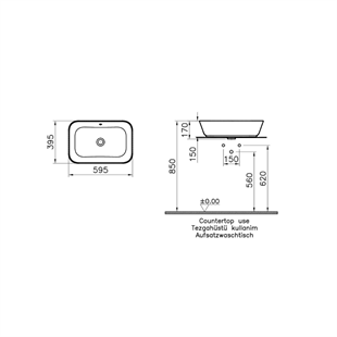 Vitra Geo Dikdörtgen Çanak Lavabo Parlak Beyaz, 60 Cm