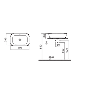 Vitra Geo Dikdörtgen Çanak Lavabo Mat Bej, 60 Cm