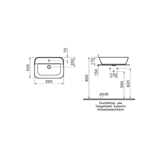 Vitra Geo Dikdörtgen Çanak Lavabo Mat Beyaz, 60 Cm