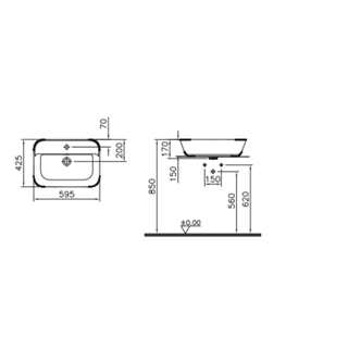 Vitra Geo Dikdörtgen Çanak Lavabo Parlak Siyah, 60 Cm