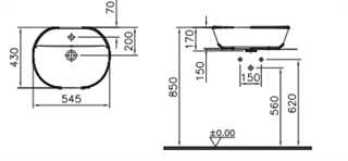 Vitra Geo Oval Tezgah Üstü Lavabo Mat Beyaz, 55 Cm