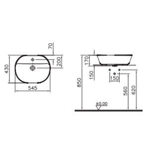 Vitra Geo Oval Tezgah Üstü Lavabo Mat Beyaz, 55 Cm