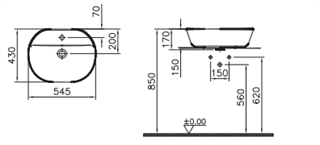 Vitra Geo Oval Tezgah Üstü Lavabo Mat Bej, 55 Cm