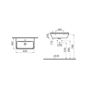 Vitra İntegra Dar Lavabo Parlak Beyaz, 60 Cm
