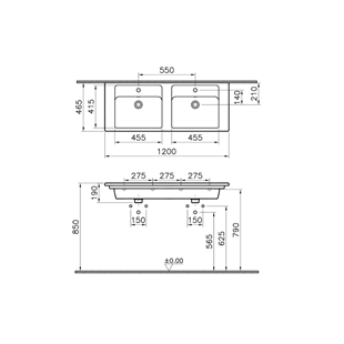 Vitra Integra Çift Hazneli Etajerli Lavabo Parlak Beyaz, 120 Cm