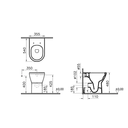 Vitra Integra Round Rim-Ex Kanalsız Dtd Yerden Tek Yüksek Klozet, 54 Cm