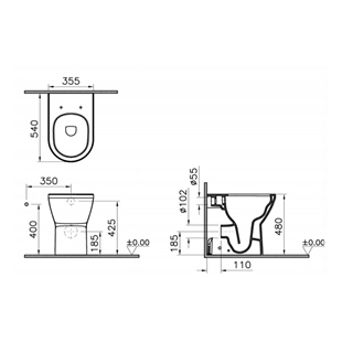 Vitra Integra Round Rim-Ex Kanalsız Dtd Yerden Tek Yüksek Klozet, 54 Cm