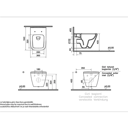 Vitra Integra Square Rim-Ex Asma Klozet Mat Siyah, 54 Cm