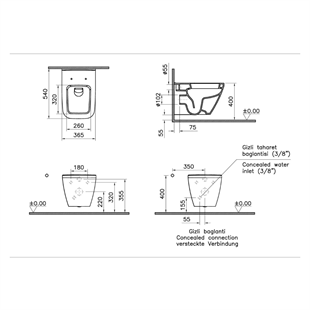 Vitra Integra Square Rim-Ex Asma Klozet Parlak Beyaz, 54 Cm