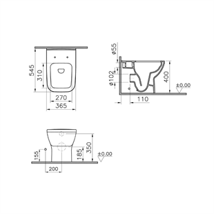 Vitra Integra Square Rim-Ex Duvara Tam Dayalı Yerden Tek Klozet, 54 Cm