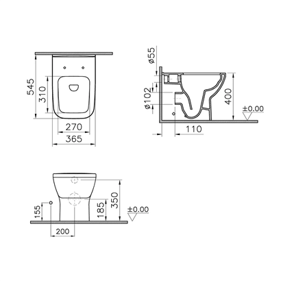 Vitra Integra Square Rim-Ex Duvara Tam Dayalı Yerden Tek Klozet, 54 Cm