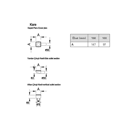 Vitra Kare Elegant 10x10 cm Duş Kanalı Alttan DK800 Parlak Altın