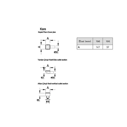 Vitra Kare Elegant 10x10 cm Duş Kanalı Alttan DK100 Mat Krom