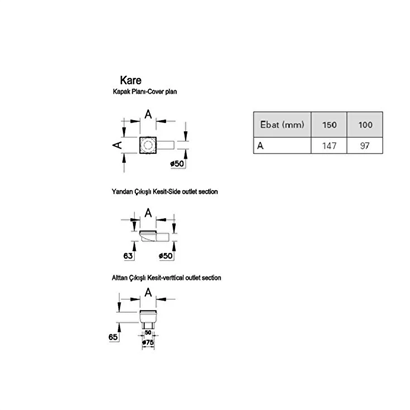 Vitra Kare Elegant 15x15 cm Duş Kanalı Alttan DK100 Parlak Altın