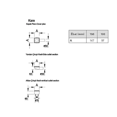 Vitra Kare Elegant 15x15 cm Duş Kanalı Alttan DK100 Mat Krom