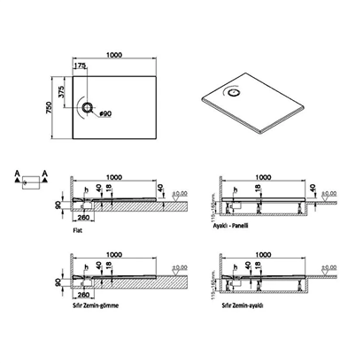 Vitra Leaf Dikdörtgen Duş Teknesi 100x75 cm, Dokulu Gri