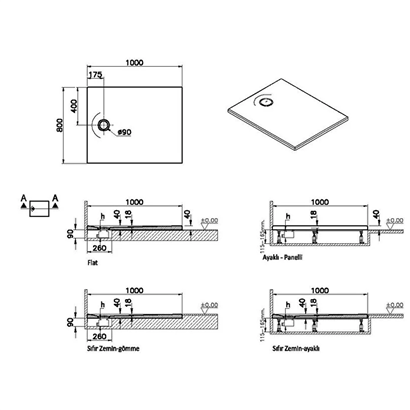 Vitra Leaf Dikdörtgen Duş Teknesi 100x80 cm, Dokulu Taupe